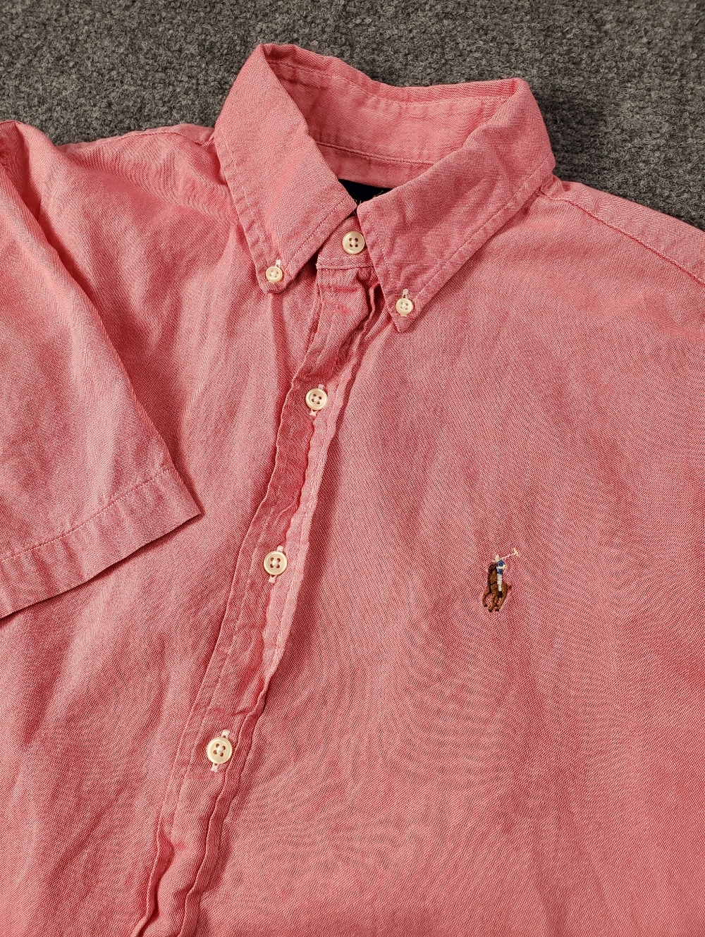 Ralph Lauren Chambray Oxford Shirt Medium Flesh Pony Short Sleeve Button Down
